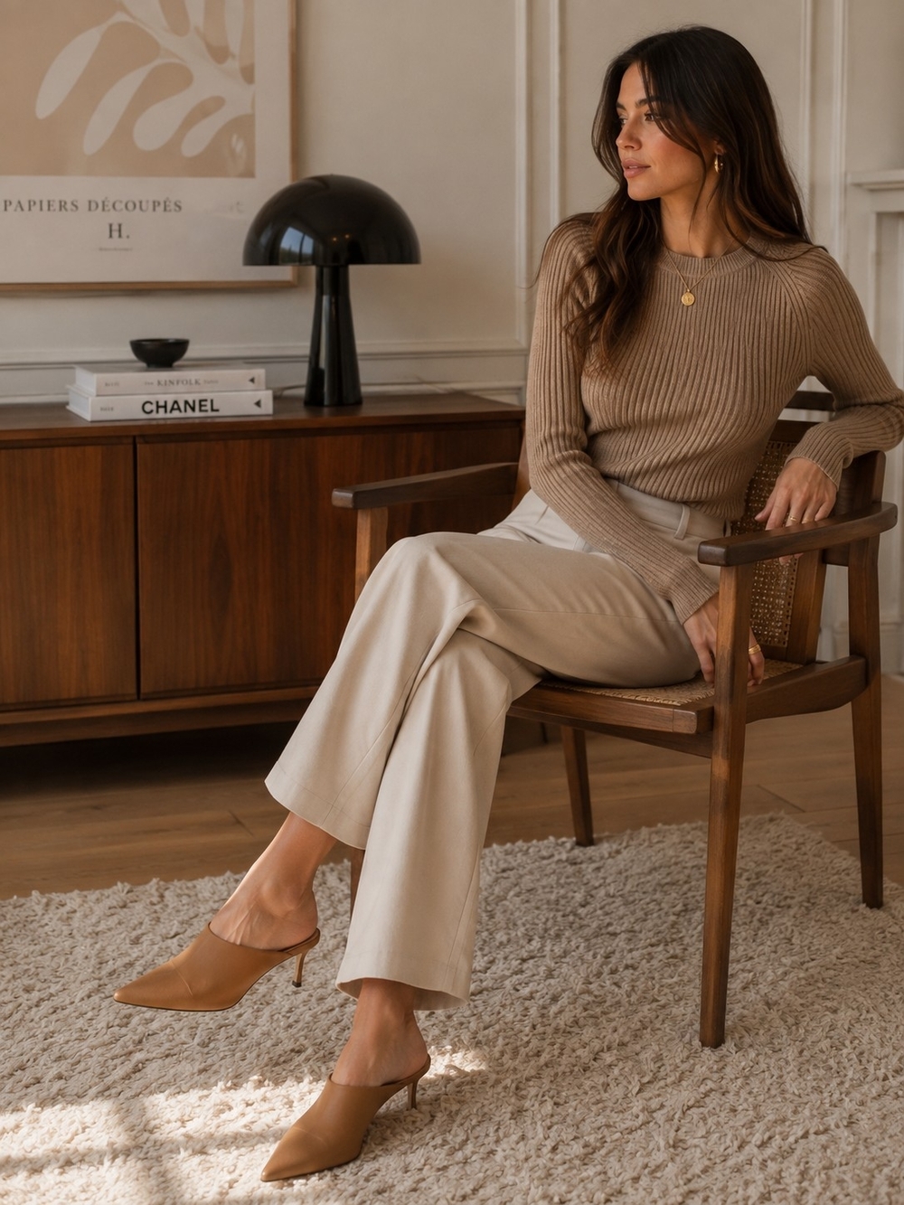 Elegant Pointed Mule Heels in Tan